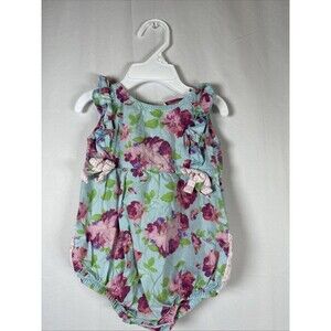 Ruffle Butts Blue Floral Romper Size 6-12 M Preowned